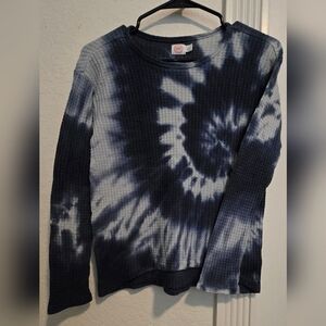 Girls, Wonder Nation Navy and White Waffle Weave Tie Dyed Long Sleeve Shirt. L